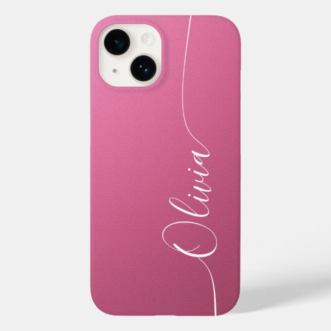 Pink White Elegant Calligraphy Script Name Case-Mate iPhone Case (Back)