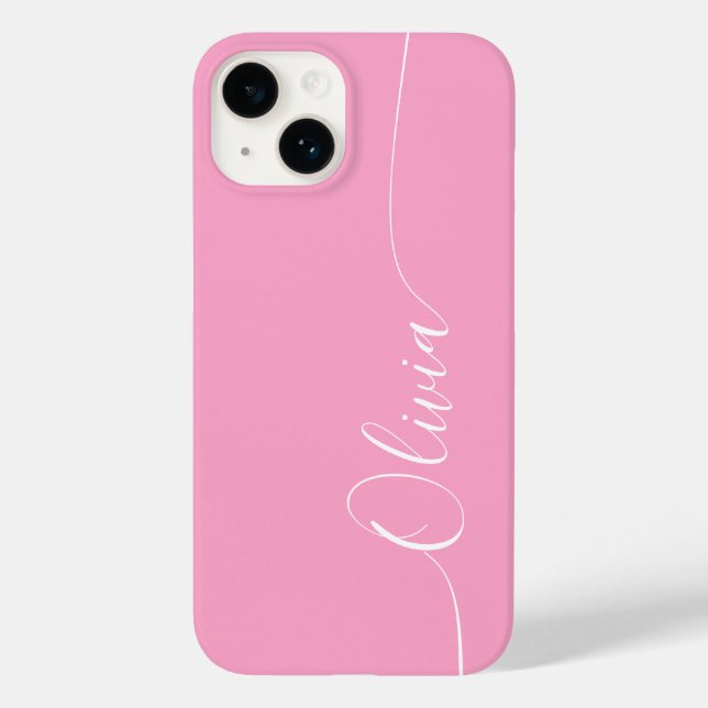 Pink White Elegant Calligraphy Script Name Case-Mate iPhone Case (Back)
