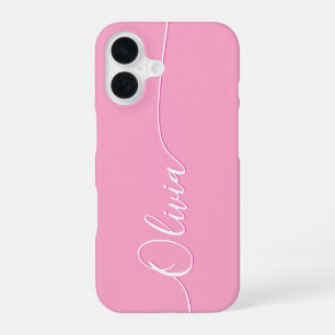 Pink White Elegant Calligraphy Script Name iPhone 16 Case