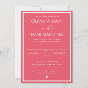 Pink & White Elegant Minimalist Wedding Invitation