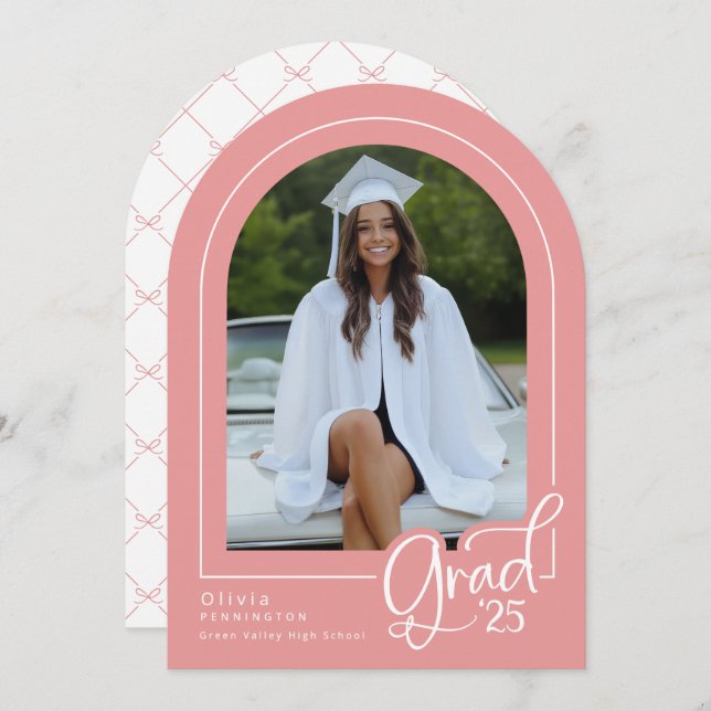 Pink White Elegant Photo 2025 Grad Announcement (Front/Back)