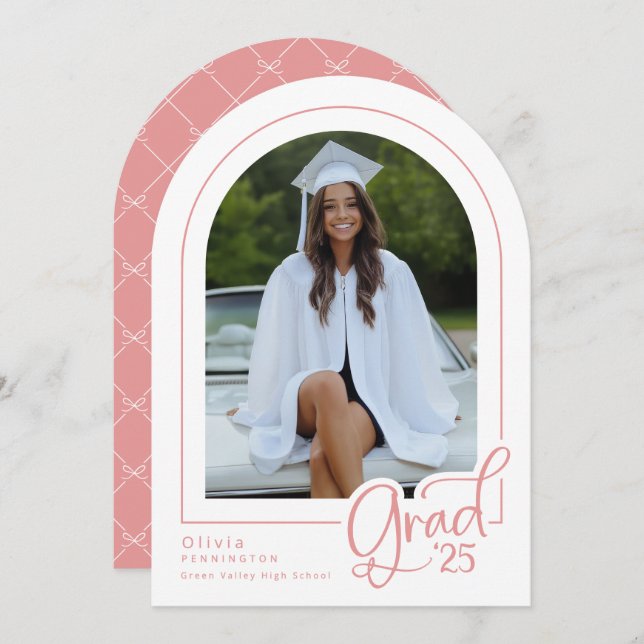 Pink White Elegant Photo 2025 Grad Announcement (Front/Back)