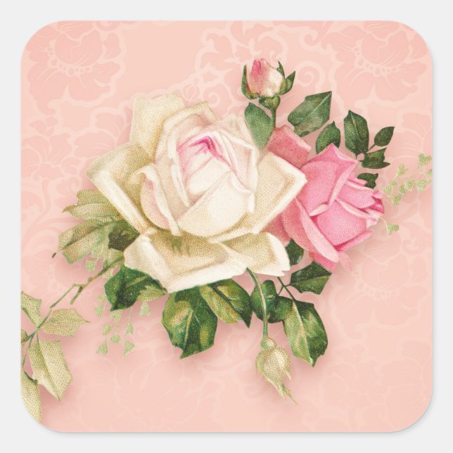 Pink & White Elegant Rose Bouquet  Square Sticker (Front)