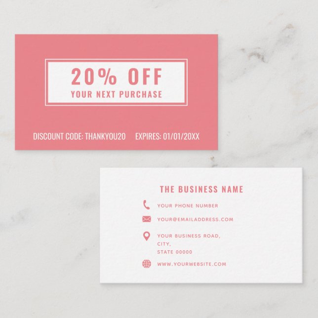 Pink White Elegant Simple Business Loyalty Promo Discount Card (Front/Back)