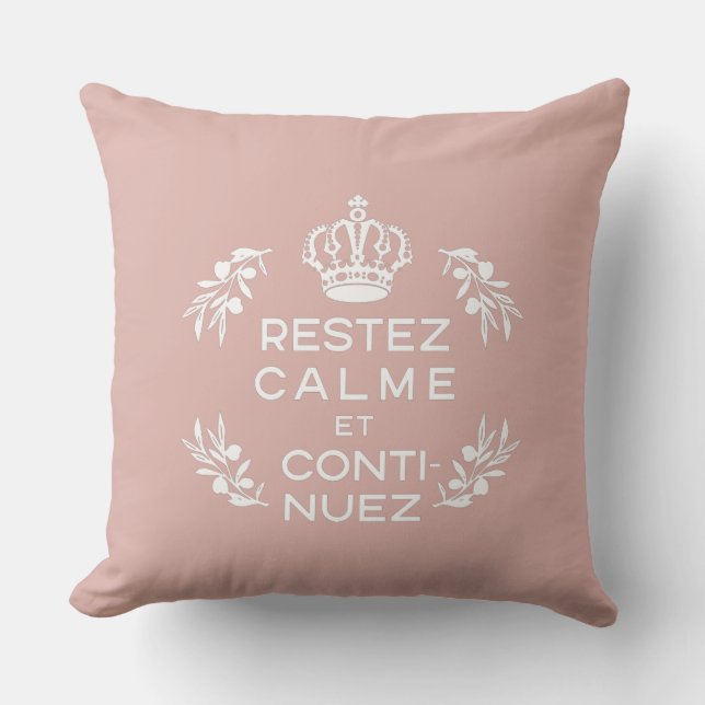 pink white emblem French Keep Calm and Carry On Cushion (Front)