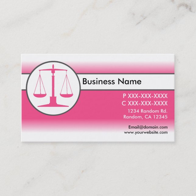 Pink white fade law justice scales business cards (Front)