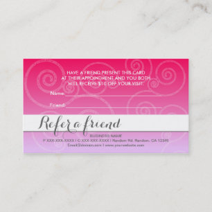 Pink white fade swirl refer a friend cards