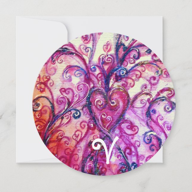 PINK WHITE FANCY HEART FLOURISHES Floral Monogram Invitation (Front)