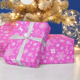 pink white festive Christmas party Wrapping Paper