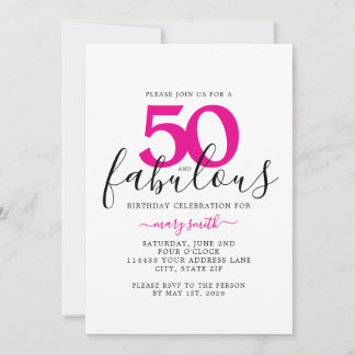 Pink White Fifty and Fabulous 50th Birthday Party Invitation