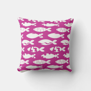 Pink White Fish Pattern Cushion