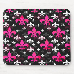 Pink White Fleur De Lis  Mouse Mat