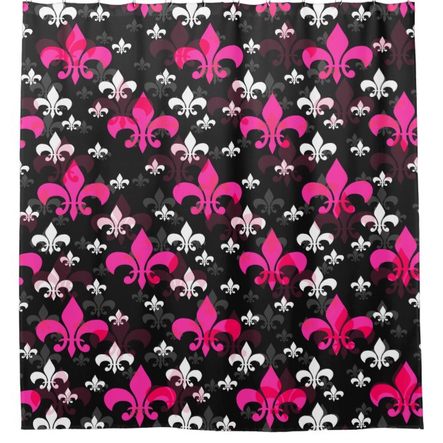 Pink White Fleur De Lis  Shower Curtain (Front)