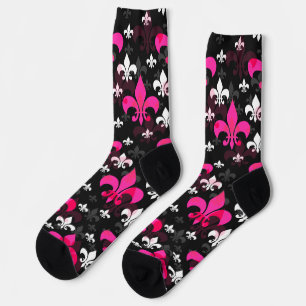 Pink White Fleur De Lis Socks