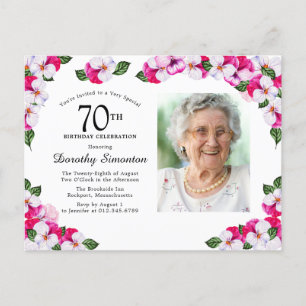 Pink White Floral 70th Birthday Invitation Postcard