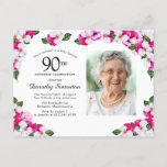 Pink White Floral 90th Birthday Invitation Postcard<br><div class="desc">Beautiful pink and white pansies are nestled in dark green leaves. 90th birthday celebration and the person's name is written in a large text. There is more room on the back of the postcard to create a special message to your guests. All of the text can be edited. Perfect choice...</div>