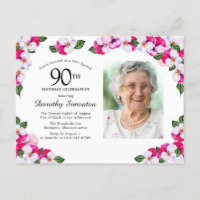 Pink White Floral 90th Birthday