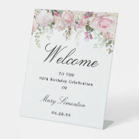 Pink White Floral 90th Birthday Party Welcome