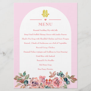 Pink white floral arch Chinese wedding double xi Menu