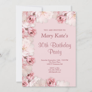 Pink/White Floral Birthday Party Invitation