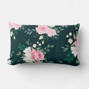 pink,white floral black-ground lumbar cushion