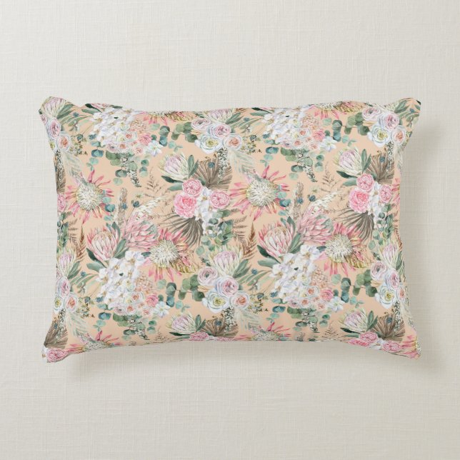 Pink White Floral Boho Eucalyptus Trendy Decorative Cushion (Front)