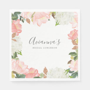 Pink White Floral Botanical Pretty Bridal Luncheon Napkin