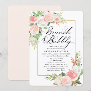 Pink White Floral Bridal Brunch Bubbly Shower Invitation