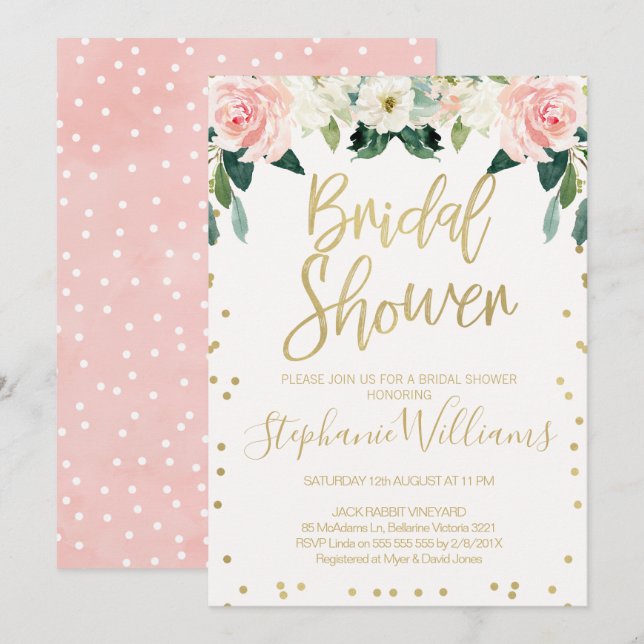 Pink White Floral Bridal Shower Invitation (Front/Back)