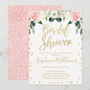 Pink White Floral Bridal Shower Invitation