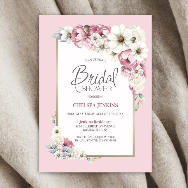 Pink White Floral Bridal Shower Invitation (Creator Uploaded)