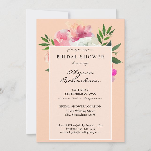 Pink & White Floral Bridal Shower - Pink 2C Invitation (Front)