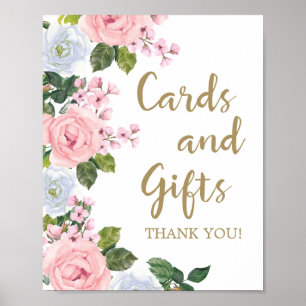 Pink White Floral Cards and Gifts Baby Shower Poster