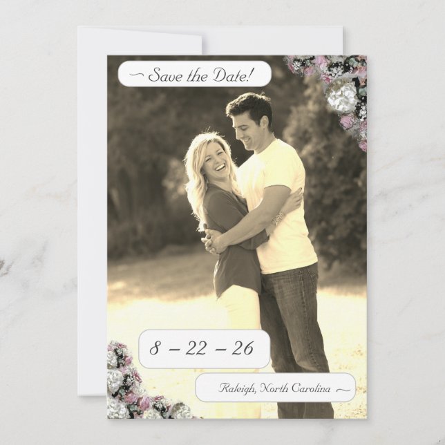 Pink & White Floral Catholic Save The Date  (Front)