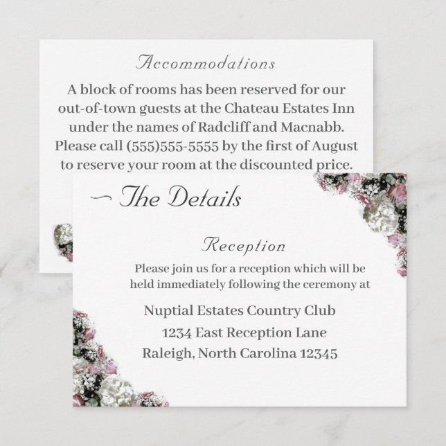 Pink & White Floral Catholic Wedding  Enclosure Card (Front/Back)