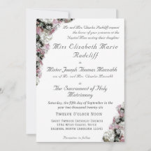 Pink & White Floral Catholic Wedding Invitation