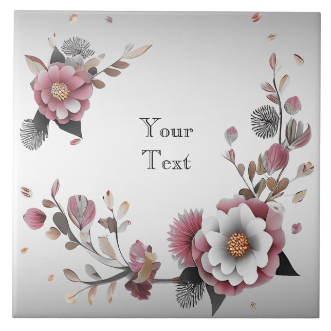 Pink White Floral Ceramic Tile (Front)