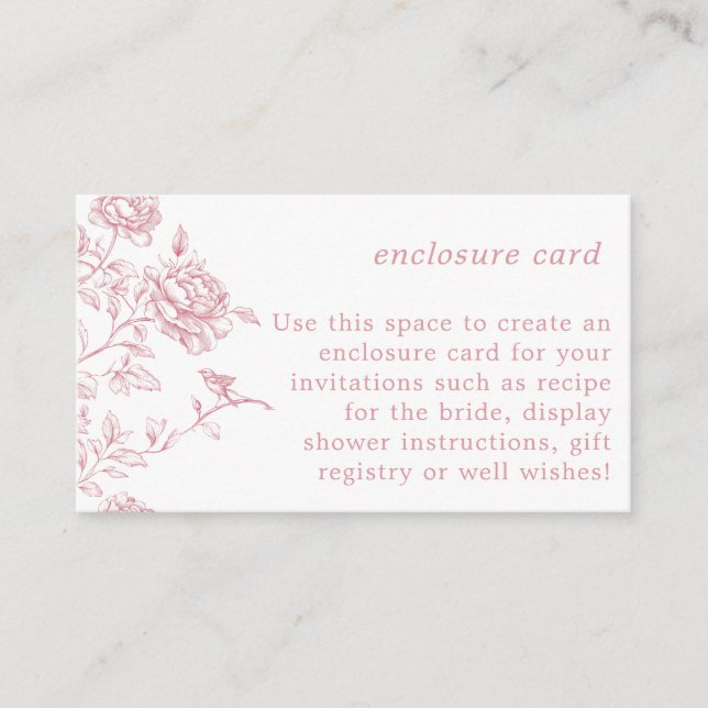 Pink White Floral Chinoiserie Enclosure Card (Front)