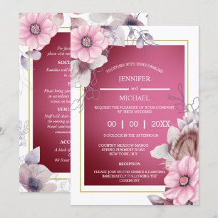 Pink white floral country garden blossoms chic invitation