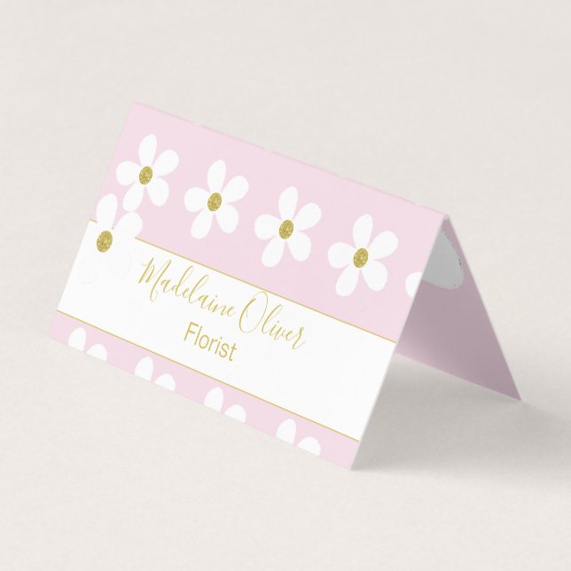 Pink White Floral Daisy Florist Professional Business Card (Front)