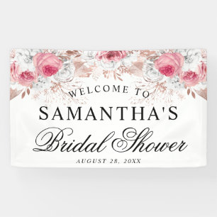 Pink & White Floral Elegant Bridal Shower Banner