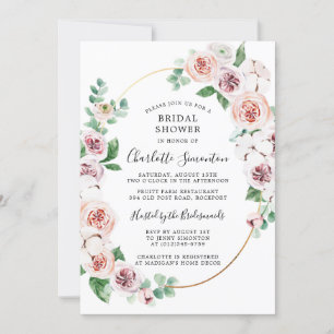 Pink White Floral Eucalyptus Bridal Shower Invitation