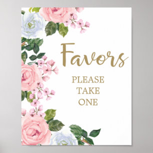 Pink White Floral Favours Baby Shower Poster