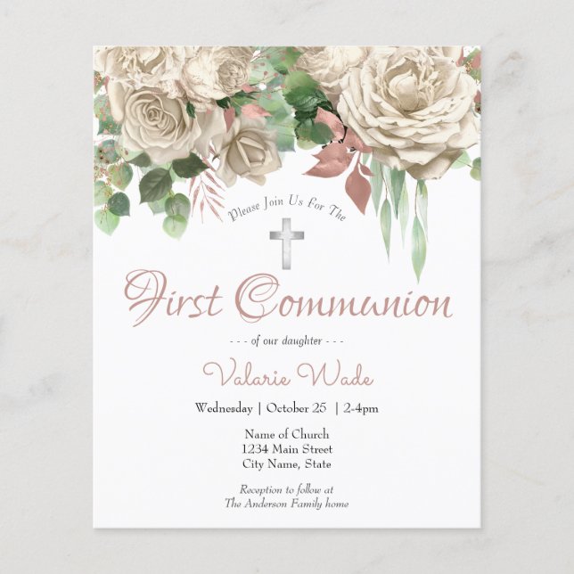 Pink White Floral First Communion Flyer (Front)