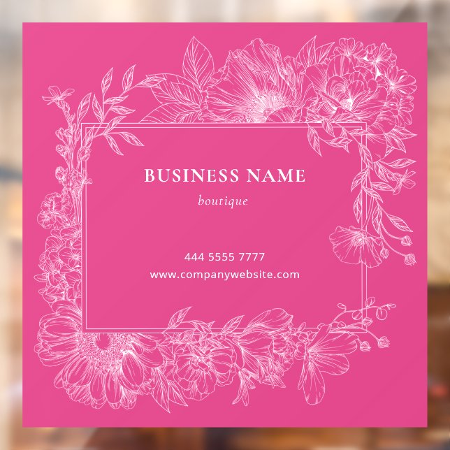 Pink White Floral Frame Boutique Salon Business Window Cling (Sheet 2)