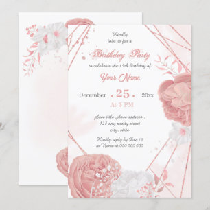 pink & white floral geometric birthday party invitation