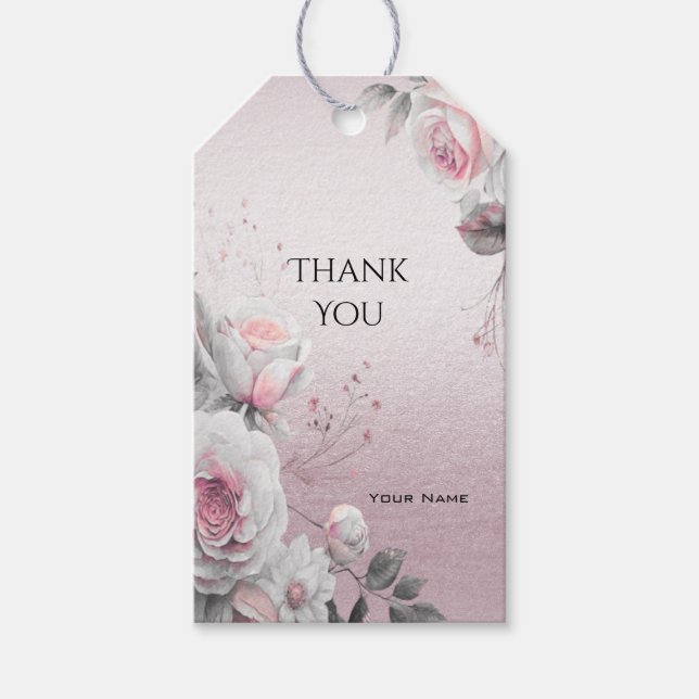Pink White Floral Gift Tag (Front)