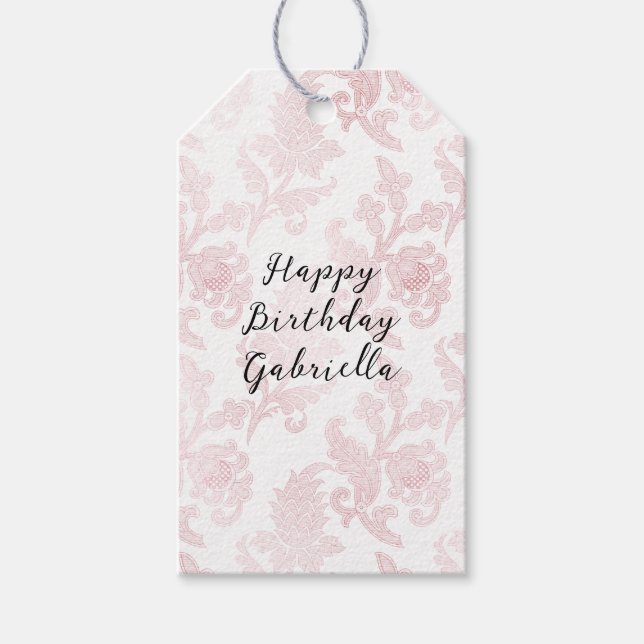 Pink White Floral Gift Tags (Front)