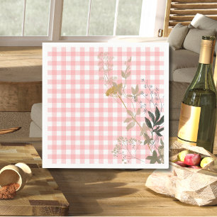 Pink White Floral Gingham Plaid Country Farmhouse Napkin