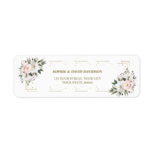 Pink White Floral Gold Baptism Return Address